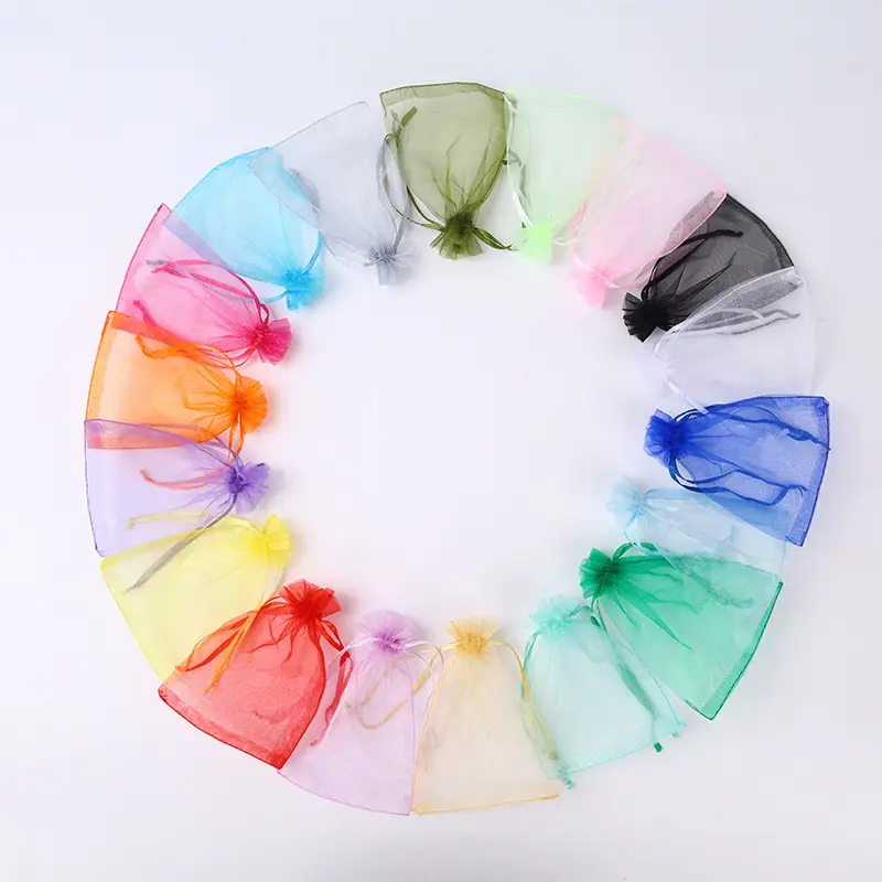 Transparent mesh bag pearl yarn organza plain cosmetic drawstring gift bag 1PC