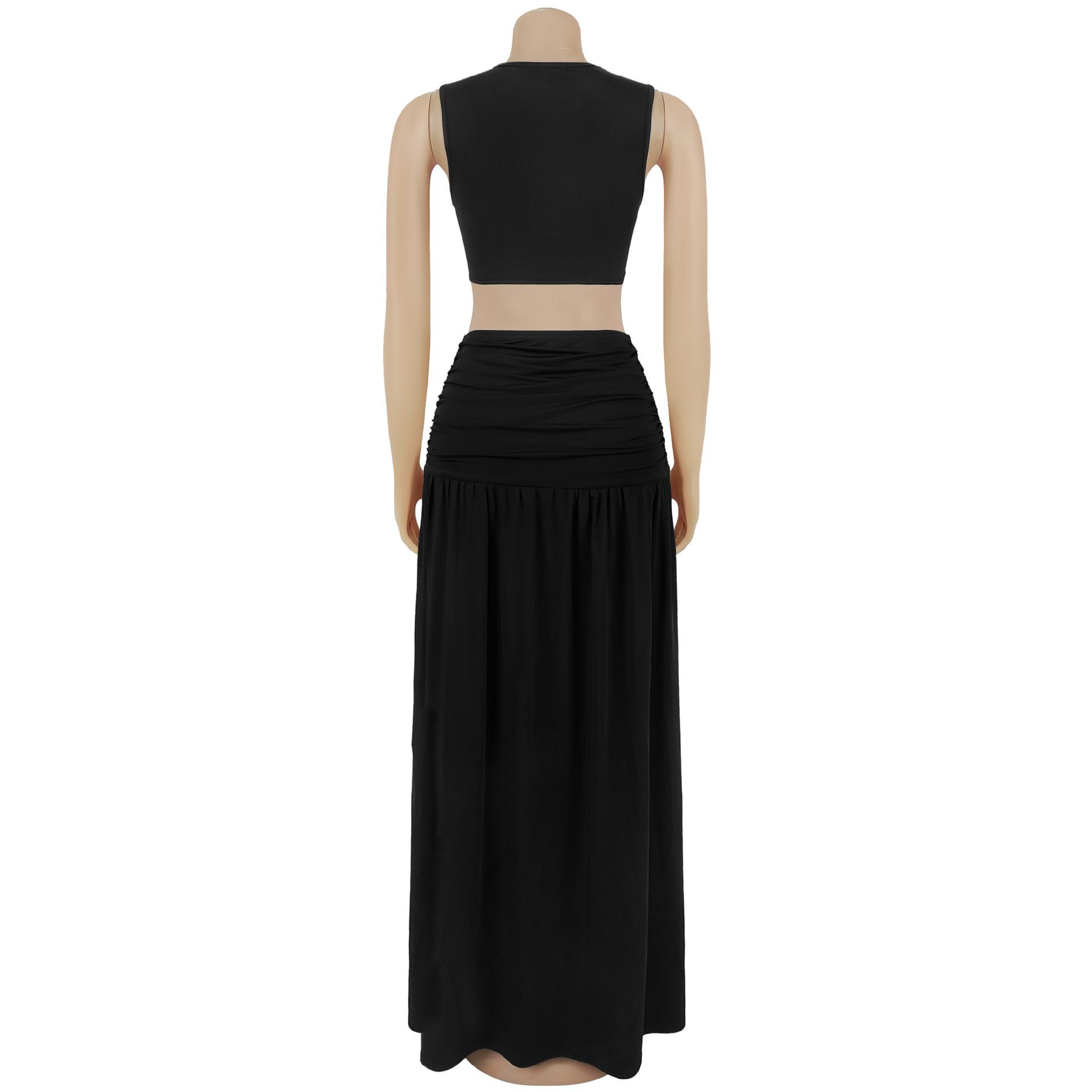 Fashion Women's Sexy Solid Color Sleeveless Crop Open Fork Dress