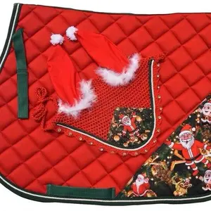 Candy Santa English Saddle Pad Set with Ear Bonnet for Numnah Horse