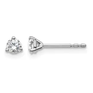14K Solid White Gold 1/4 Carat Lab Grown Diamond VS/SI+ G+ Round Complete Three Prong Stud Earrings 0.31 Grams For Women, Womens