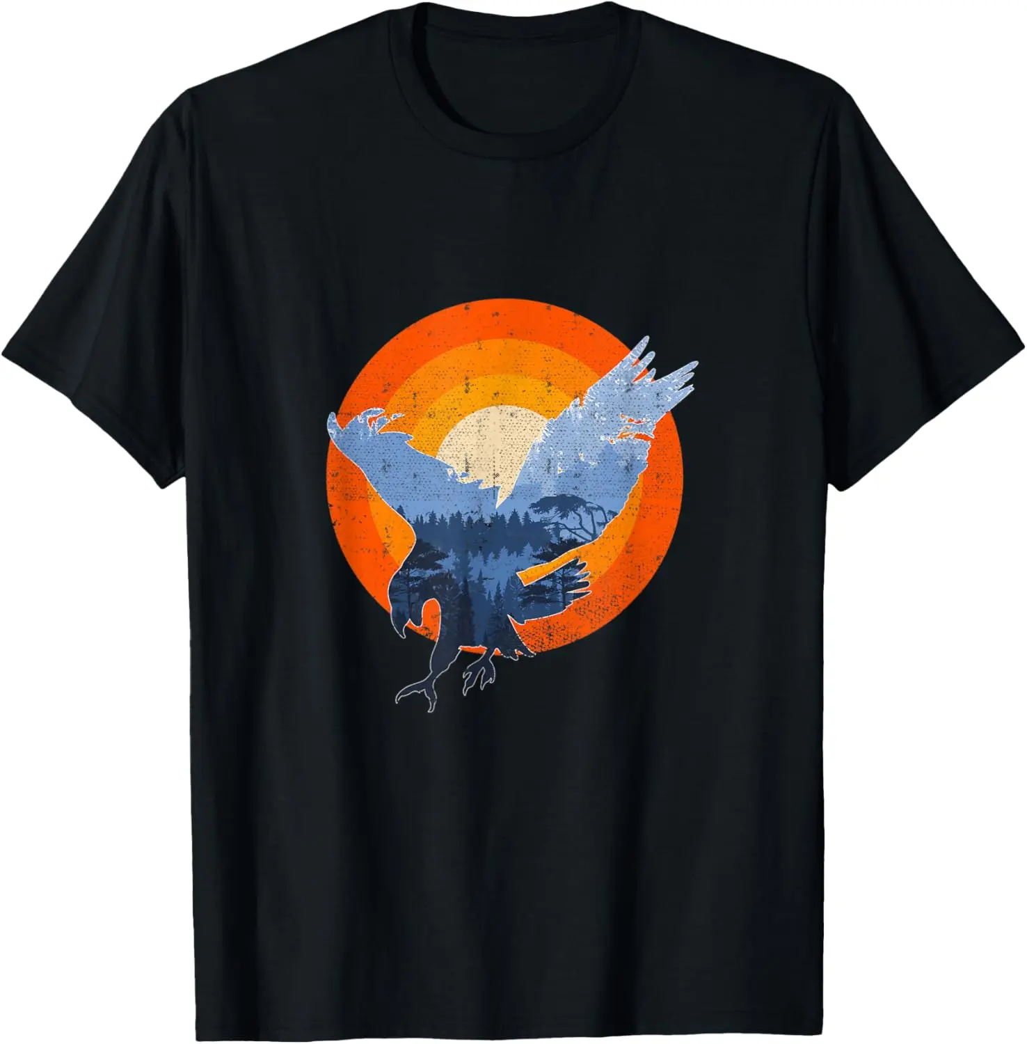 Women's 100% Cotton Short-Sleeve Vintage Casual T-Shirt Top - Streetwear Distressed Graphic with Soaring Eagle, Sky Sunset, Forest Bird Prints