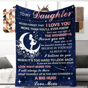 Personalized Flannel Blanket - Ultra-Soft 1-Count Modern Double-Sided Flannel Throw, To My Daughter Themed Slogan Print, Warm Nap Blanket for Home, Office