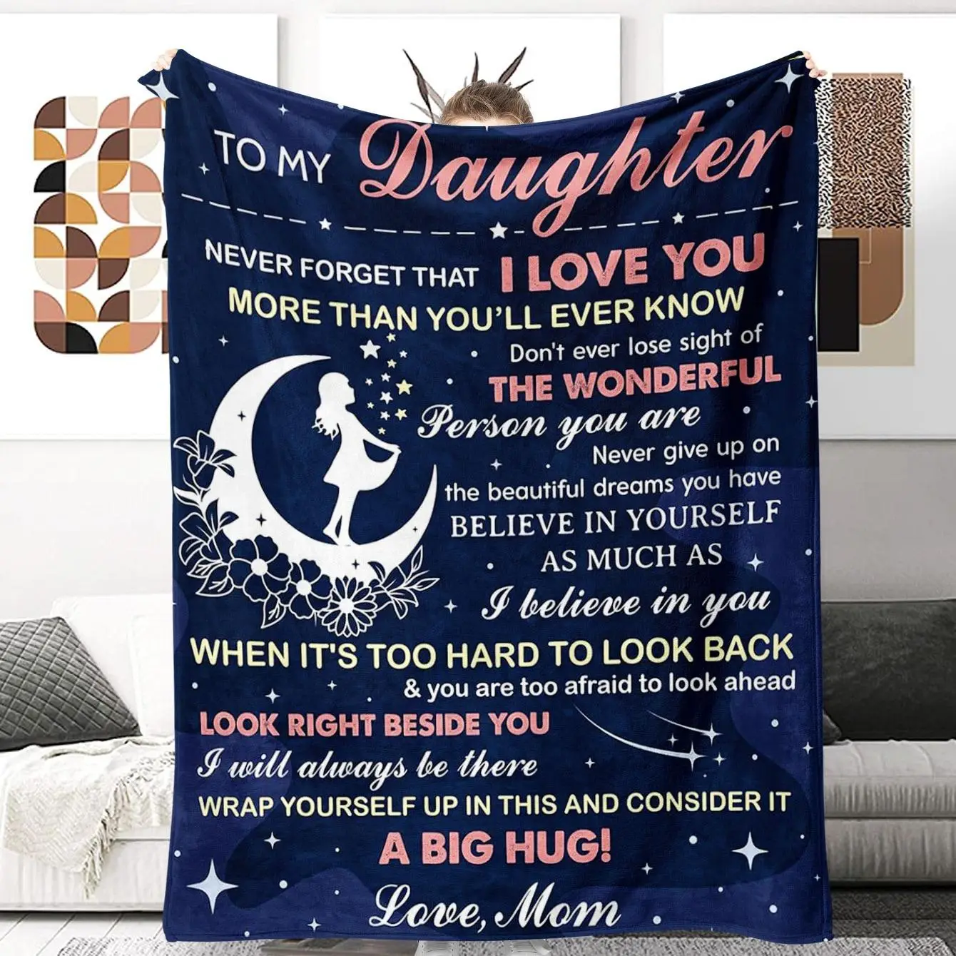To My Daughter Themed Blanket, 1 Count Soft Air-conditioned Room Throw, Warm Nap Blanket for Home & Office