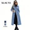[Pre-Order] SCACTO Women's Collared Button-Front Cotton-Blend Denim Trench Coat - 80% Cotton, Full Sleeves, Soft Sturdy, Elegant Everyday Outerwear, Standard Sizes Including 2XL, Plus Size Women's Clothing, Long Sleeve Tops for Casual Outfits