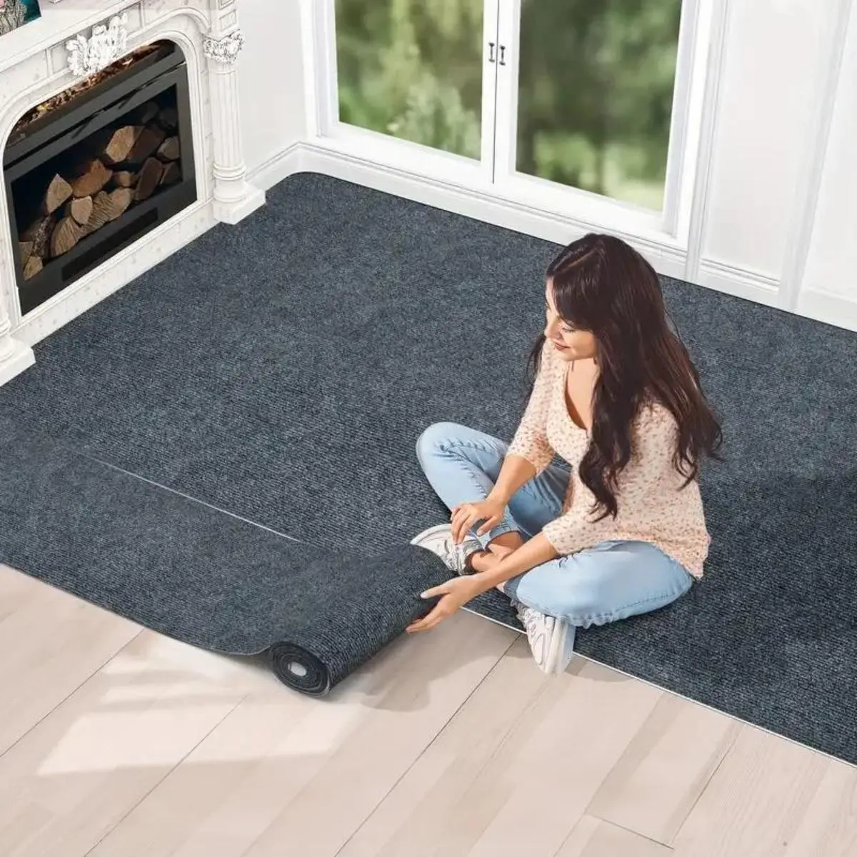 Decorative Area Rug - Self-Adhesive PVC, 40x200in Solid Color Modern Simple Style, Waterproof, Non-Slip Durable PVC for Daily Use, Helps Guard Floors From Wear, Protector Mat Rug Grip Tape & Pads for Pet Families’ Living Room, 3-Color Optional