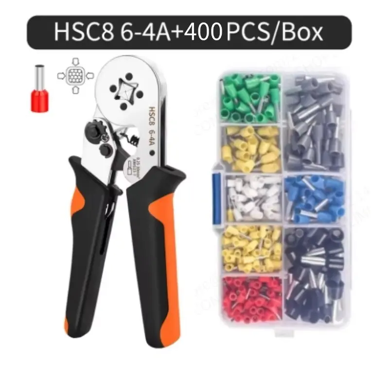 400pcs Tubular Crimping Terminal VE Multiple Cold Crimp Terminal Pliers Set Electrical Equipment Wire Connector HSC8 6-4 Pliers Durable Reliable Connectors Solderless Crimp Connectors