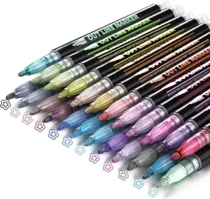 24 Outline Shimmer Markers Set for Christmas Stockings ,Metallic Outline Marker for Teen Girl Gts ,Glitter Pens for Christmas Gt , Making Card,Super Squiggles Marker for Cute Arts Crafts Supplies