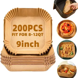 9-Inch Disposable Air Fryer Liners 200-Pack, Food-Grade Non-Stick Parchment Paper, Oil-Resistant Waterproof, for 8-12 Quart Air Fryers