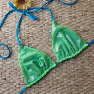 LASWIMLAB Handmade Triangle Bikini Top in Blue & Green adjustable Double Lined Sustainable Swimwear for Eco-Friendly Fashionistas