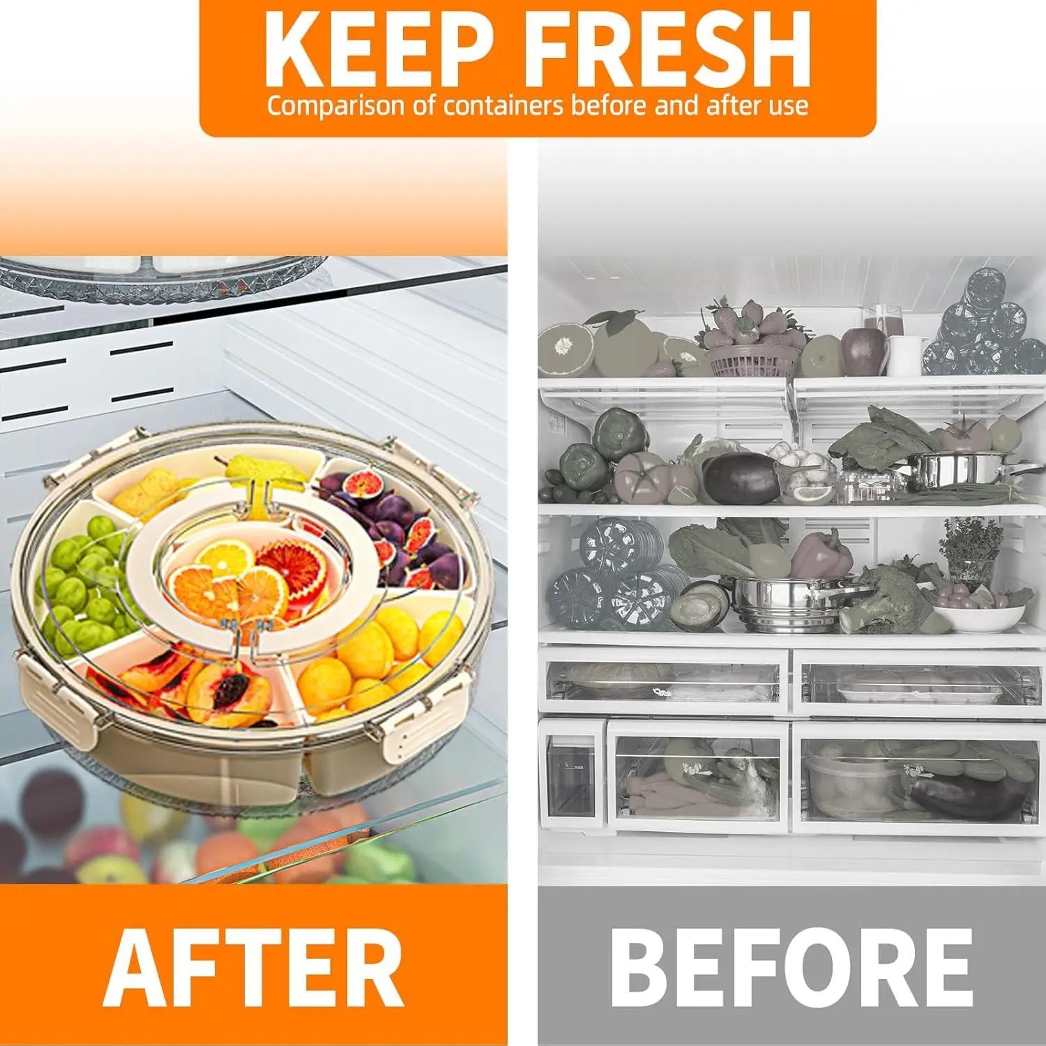 Divided Rotating Serving Tray with Lid & Handle, Portable Snackle Box BPA-Free Leakproof Reusable, Clear Snack Spinner Large Capacity for Fruits Snacks Veggie Charcuterie Nuts Candy, Ideal for Party Picnic Travel On-the-Go Home Kitchen