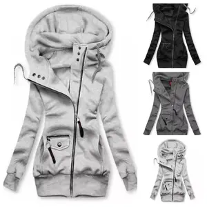 Women’s Autumn Oversized Patchwork Hoodie - Warm Zip-Up Casual Pullover Sweatshirt