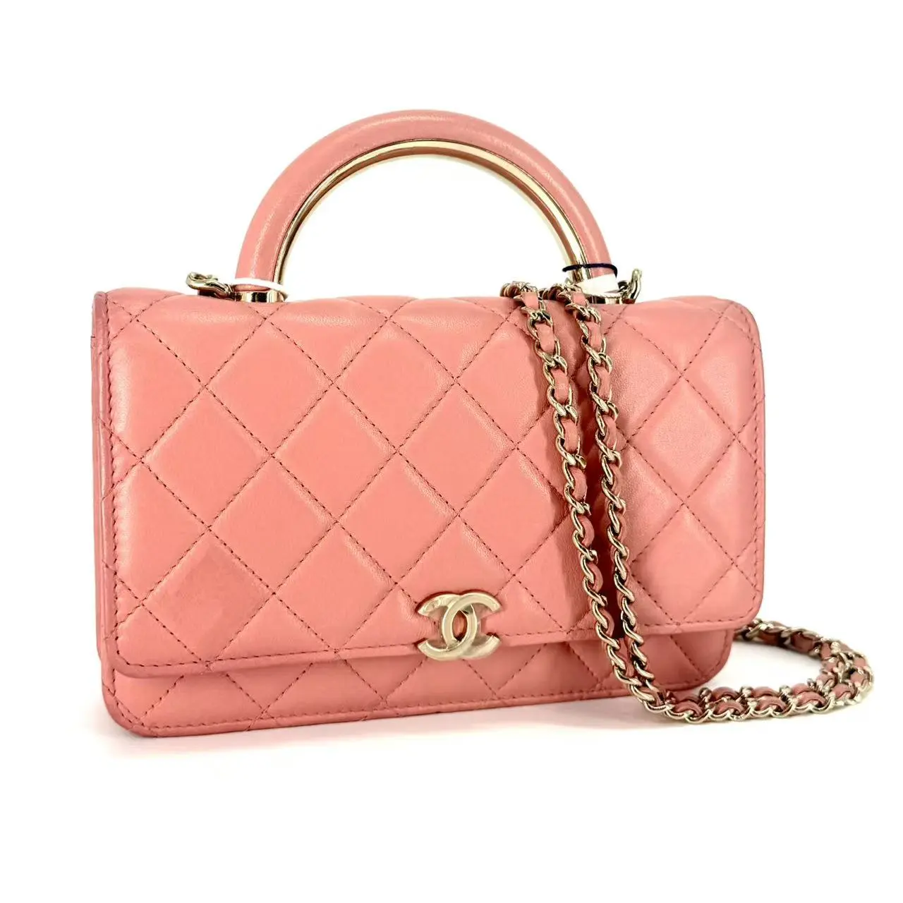 Pre-owned CHANEL Leather Crossbody Bags Peach Design Handbag Quilted Lambskin Crossbody Bag JV00314 NO1