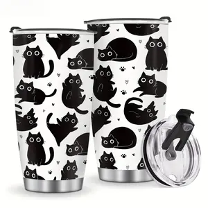 Cute Black Cat Tumbler Insulated Stainless Steel 20oz with Lid Black Cat Coffee Mug-Travel Accessories Cups Gifts for Mom Women Friends Black Cat Lover for Christmas Birthday Valentine's Day Best Art Gifts Outdoor-Office-Keep Drink Hot&Cold