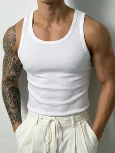 Summer Tank Top Scoop Neck Knit Gym Workout Muscle Tank Undershirt Sleeveless Shirts