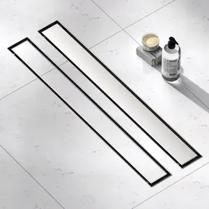 Linear Shower Drain, 24 Inch Linear Drain with Tile Insert Grate 304 Stainless Steel Shower Drains, Rectangular Shower Floor Drain w/Leveling , Hair  for Bathroom and Balcony Brushed Nickel