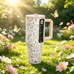 HydroJug 40oz insulate stainless steel,water tumbler,spill proof lid, Reusable Large Size Sports Water Bottle, Portable Fashion Cup With Cute Flower Print, Beautiful Daily Water Jug fathersdaygift bpa-free movie lover gift pepper alternative rock fan gift