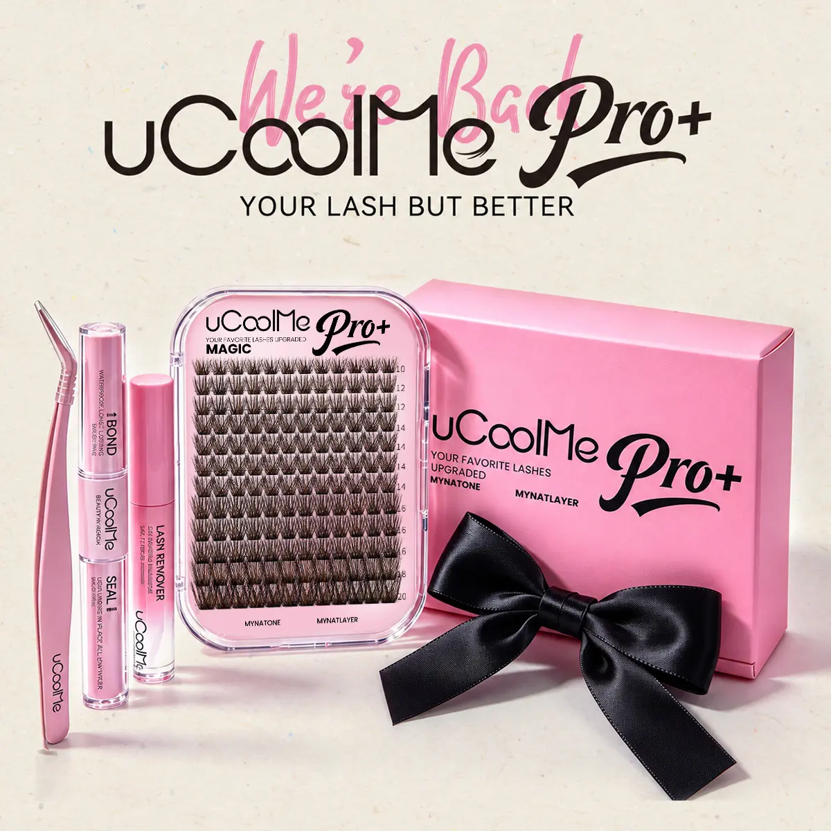 uCoolMe Pro+ MAGIC DIY Lash Clusters Gift, Wide-Fan Black & Brown Eyelash Extensions, Fluffy Voluminous 3D Layered Lashes, Textured Wispy Edges, Ultra-Soft 0.05mm Band, Gift for Her