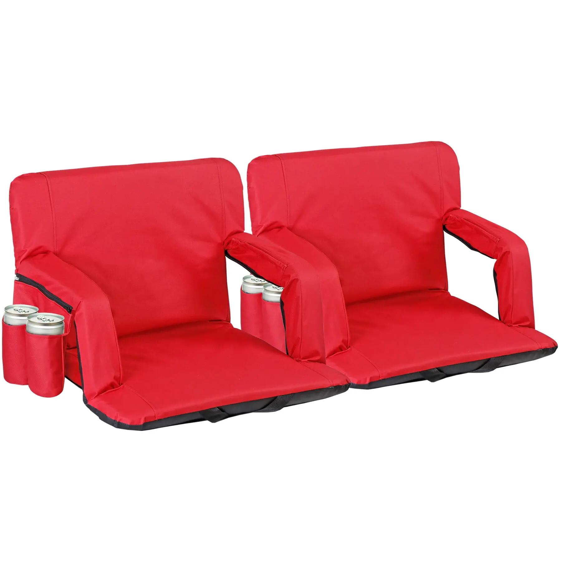 2-Pack Oxford Cloth Portable Outdoor Stadium Seats with Backpack Straps, Lightweight Foldable Bleacher Chairs with Back Support, Armrests & 6 Reclining Positions, Red, Beach Chairs, Folding Chair