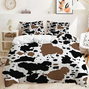 2/3Pcs Trendy Cowhide Print Duvet Cover Set, Stylish Bedding Set with Irregular Spots in Black, Brown, and White, Soft and Comfortable for Modern Bedroom Decor, for a Chic and Natural Look Includes 1 or 2 Pillowcase - No filling/Zipper Closure