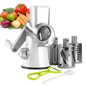 Cheese Grater Rotary Shredder, Kitchen Speed Mandolin Slicer Hand Crank Grinder with 3 Interchangeable Blades and Handle for Cheese, Vegetable, Walnut, Chocolate, Potato, Carrot