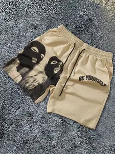 New Hip Hop Style Foam Letter Print Shorts, Trendy Casual Gym Shorts for Men, Comfortable Lightweight Fit, Summer Fashion, Graphic Print Shorts