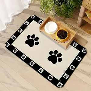 Classic Border Pet Paw Print Design Rubber Dog Feeding Mat, Absorbent anti-slip and quick-drying soft carpet, multi-sized and easy-to-clean waterproof bowl mat, suitable for various animals such as dogs and cats