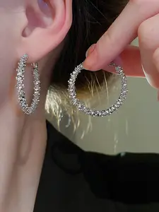 Women's Geometric Circle Earrings, Silver Color Studs with 925 Sterling Silver Posts, Casual Fashion Jewelry for Women & Girls