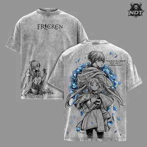 Frieren Oversized Anime T-Shirt, Sousou no Frieren Streetwear Tee, Frieren Graphic Washed Cotton Shirt, Elf Mage Calm Aesthetic Outfit, Unisex Casual Drip, Gift For Anime Fans