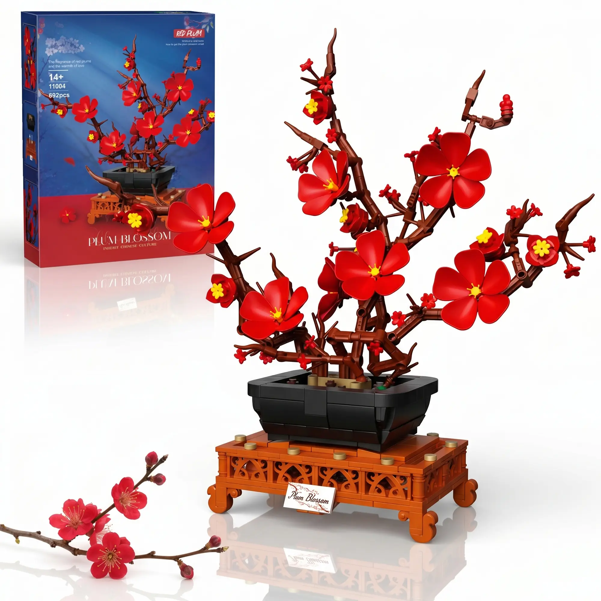 Plum Blossom Flower Pot Building Set, Build-a-Figure Plants & Trees Toy Kit, Adult Botanical Arrangement for Plant Decor & House Decoration, Rewarding Creative Challenge, Thoughtful Gift for Flower Lovers, Elegant Oriental Living Room Decor, A Rewarding C