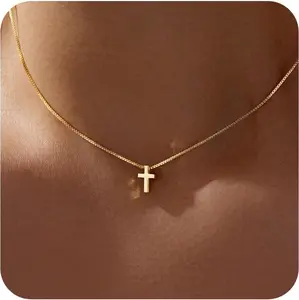 Dainty 14K Gold Silver Plated Cross Choker Jewelry Non Tarnish Waterproof Poxtex