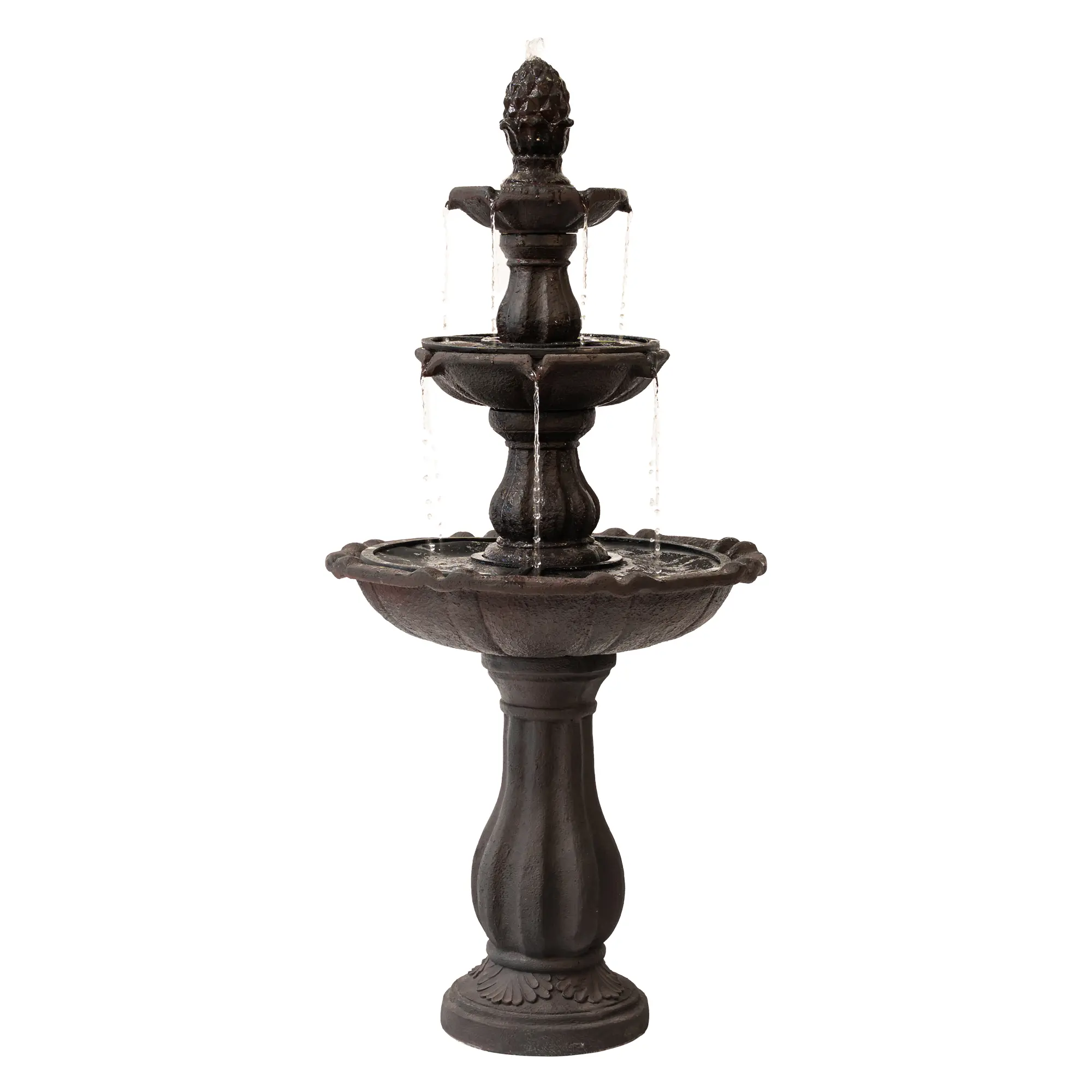 XBrand 51" 3-Tier Pineapple Outdoor Water Fountain with Pump Brown Freestanding Waterfall Décor for Garden Lawn Porch and Patio