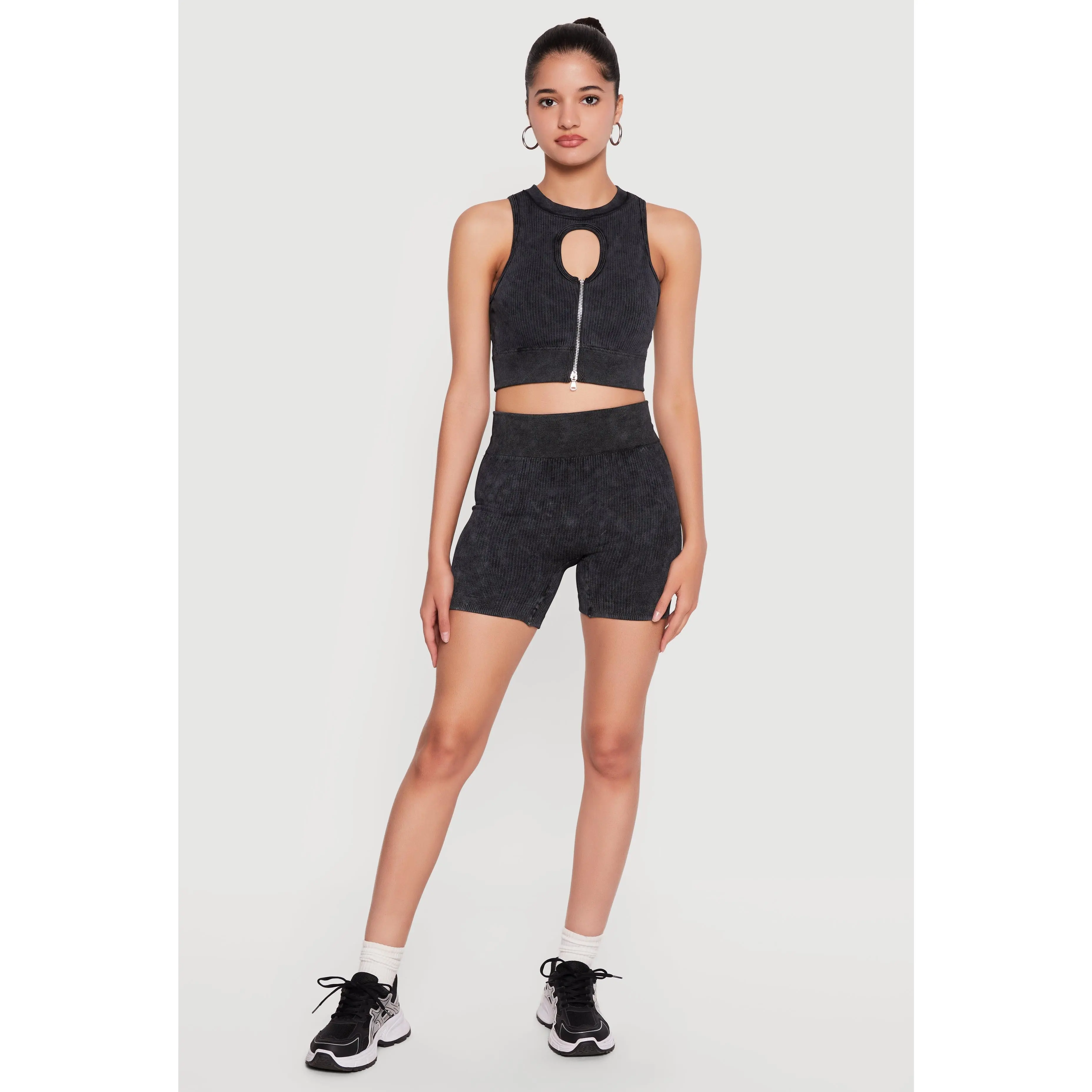 High Waisted Compression Rib Bike Shorts