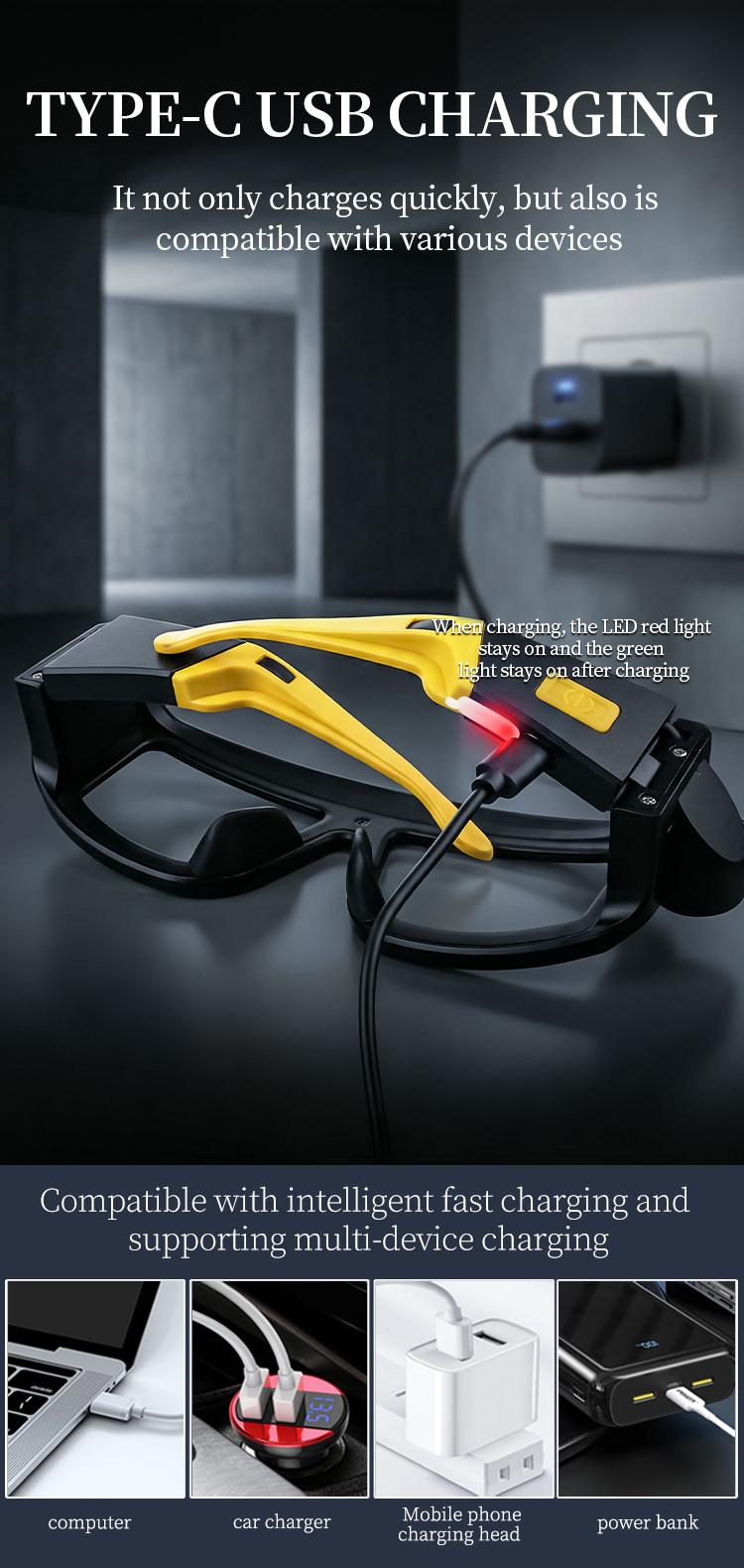 XTE Multi-Functional Eyeglass Light, TYPE-C Rechargeable, Portable COB LED Work Light for Repair & Outdoor Use