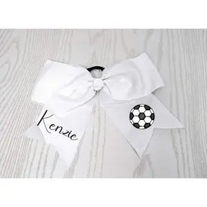 Personalized Sports Hair Bow for Girls Hair Tie Accessory- Custom White Preppy Bow - Cheer 8" Bow - Ribbon Basketball Volleyball Soccer Softball
