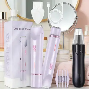Buy 2-in-1 Hair Trimmer Get FREE Electric Nose Trimmer — Cordless Body & Facial Hair Remover for Women, Rechargeable & Waterproof for Bikini, Underarms, Legs