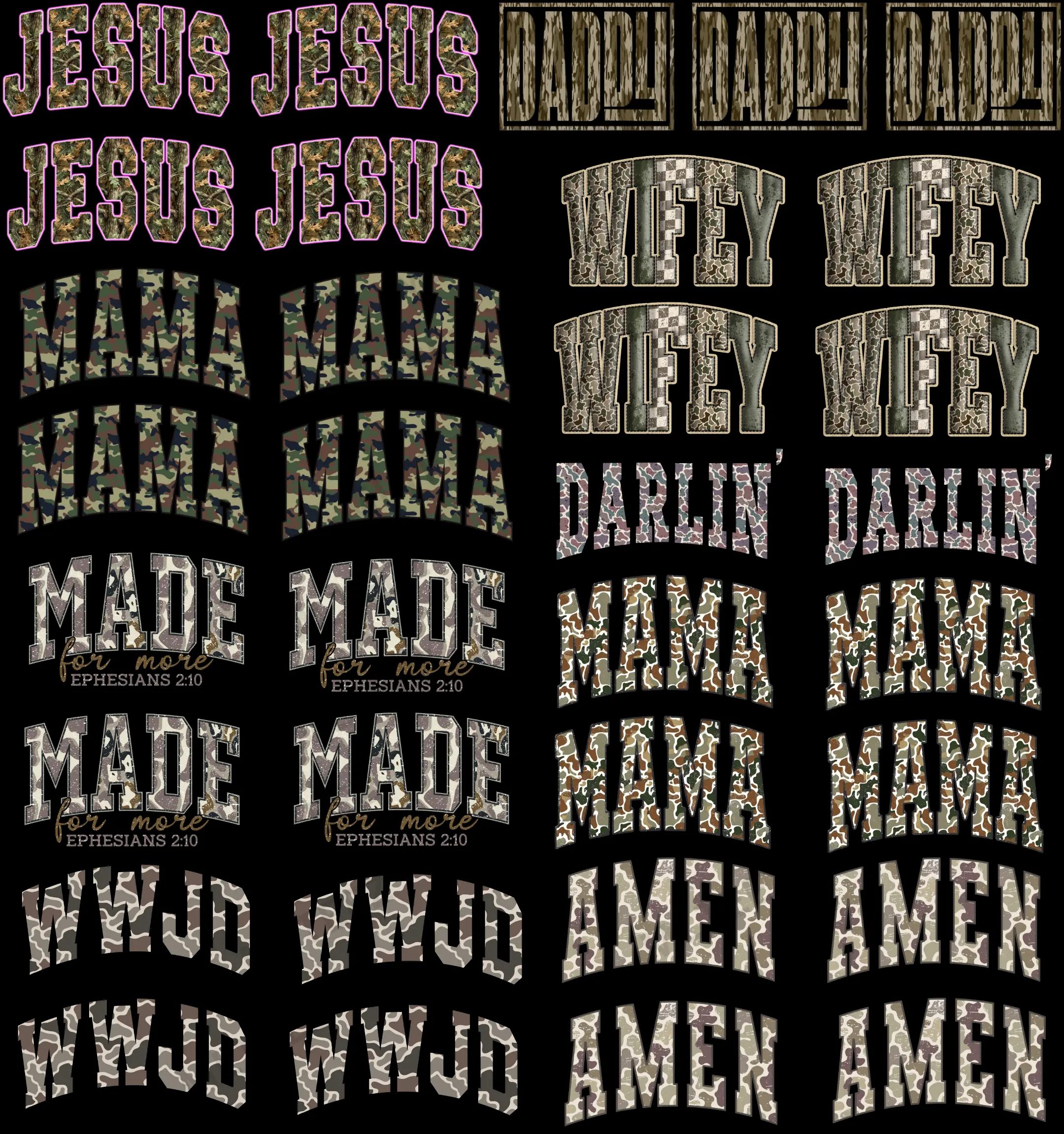 CAMO TRUCKER HAT (1) PREMADE GANGSHEET - 22X24 DTF TRANSFERS - DIRECT TO FILM