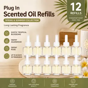 12Pcs Electric Plug-in Air Freshener Refills, -Zen,Tropical blossoms,Ebony agarwood,Ebony rose