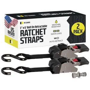 1 inch  x 6’ Bolt-On Retractable Ratchet Straps - Stainless Steel 2 Pack