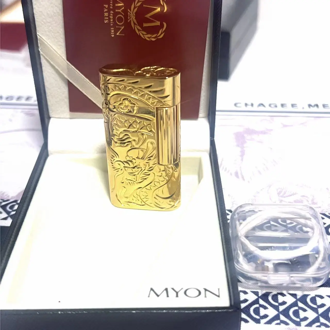 Hand carved dragon phoenix plated with 999 gold