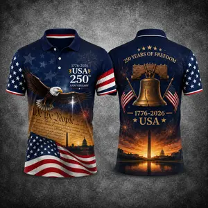 USA 250th Anniversary Polo Shirt, Patriotic Eagle Freedom Graphic Tee, 1776-2026 American Flag Independence Day Golf Polo, We The People USA Apparel