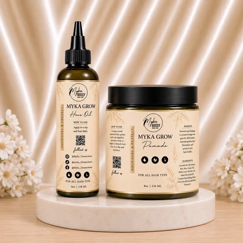 Myka Men's Daily Care Haircare Kit - 4 oz Natural Coconut Pomegranate Oil & Pomade, Styling Product for Healthy Hair, Slick Back Hairstyles, Curl Routine (Any Hair Type), Natural Curls