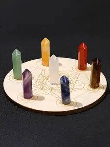7 Counts/set Natural Hand Selected Crystals Tower, with Wood Plate & Bag, Unique Healing Crystal Tower, Decorative Crystal Ornament for Meditation and Spiritual Growth