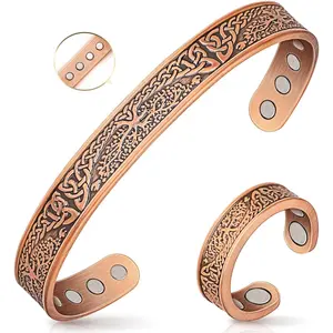Copper Bracelets for Women, Lymphatic Drainage Magnetic Bracelets & Magnetic Thumb Ring with 3500 Gauss Magnets, 100% Pure Copper Jewelry Gift