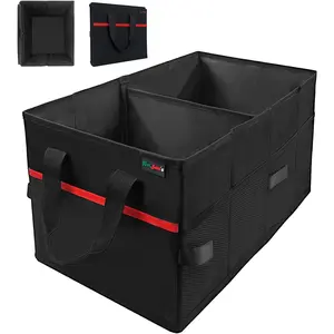 PAT SAM'S Car Trunk Organizer for SUV, Foldable Collapsible Storage Organizer with Dividers, Non-Slip Waterproof 600D Oxford, Backseat & Trunk Storage for Groceries, Tools, Toys (Black)