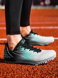 1 Pair Parent-Child Orange Green Gradient Removable Spike Track Shoes Colorful Racing Breathable Mesh Strong Grip Multi Ground Training And Competition