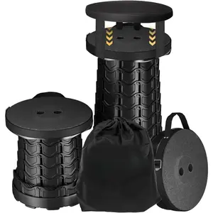 Upgraded Collapsible Stool with Detachable Cushion &  Bag - 400lbs Heavy Duty Portable Folding Stool for Adults, Telescoping Camping Seat with Carrying Straps for Fishing Hiking Travel BBQ
