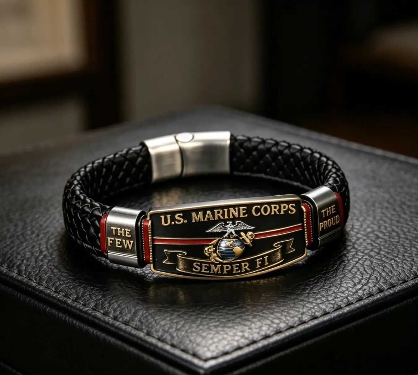 Braided Paracord Bracelet USMC Semper Fi Wristband Gift for Marines Veterans Engraved Eagle Globe Anchor The Few The Proud Military Commemorative Bracelets