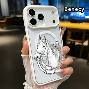 Magnetic Soft Case for iPhone 17 16  Pro Max Plus 15 14 13 12 11 Air E Non-Yellowing Drop Protection Transparent Acrylic Horse in Horseshoe Pattern Shockproof Silicone Cover Supports Wireless Charging