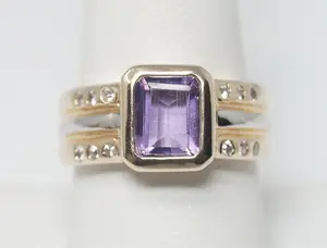 Vintage Ross Simons Purple Amethyst CZ Gold Vermeil Sterling Silver Ring SZ 8.5