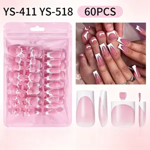 60Pcs Bagged French Square Press On Nails Invisible Removable False Nail Tips